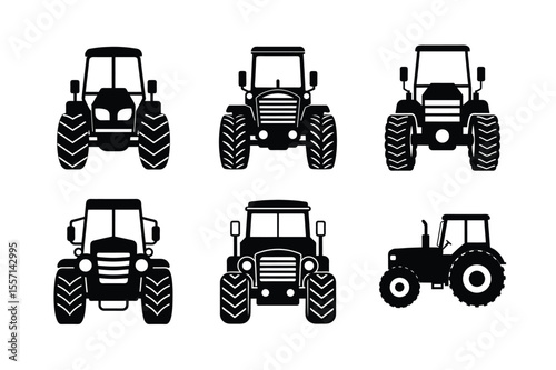 Tractor silhouette  vector  illustration, Set of black Tractor silhouette  