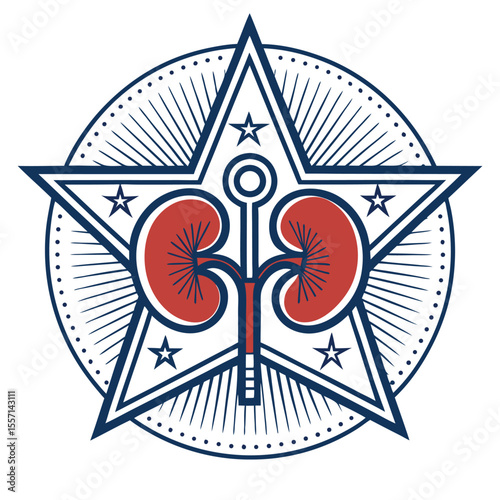 A clean, minimalist badge featuring two kidneys encased within a distinctive star shape.