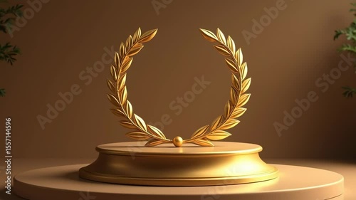 golden laurel wreath on the podium