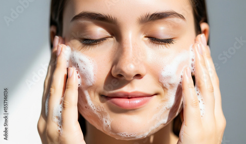 face wash and young woman 