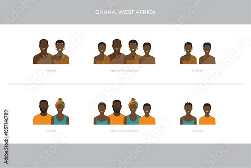 Traditional and modern clothing varieties of Ghanaian families in West Africa