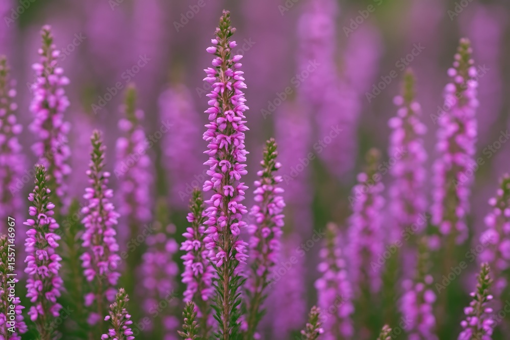 Obraz premium Close-up of vibrant purple Heather flowers showcasing natural beauty