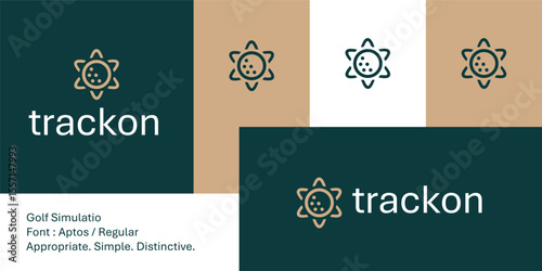 Modern abstract golf ball simulation logo with orbit-style geometry.