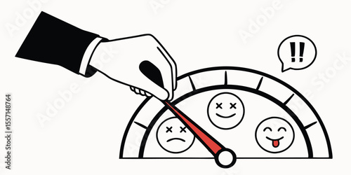  hand moves arrow on user feedback scale from sad to happy mark. Modern photo collage style.client, arrow, best, change, emotion, feedback, good, improve, improvement, joy, kind, like, management,