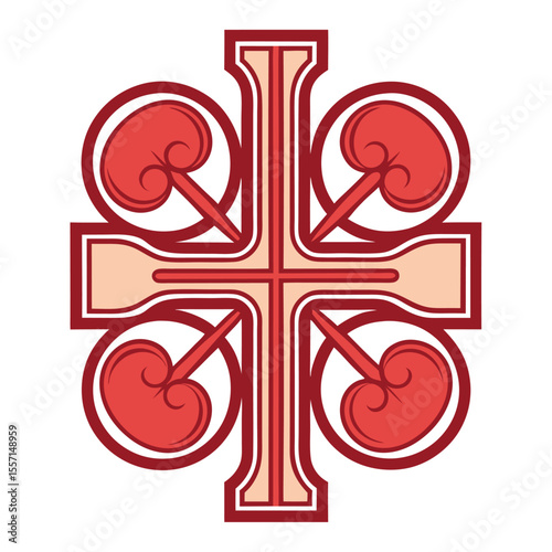 A stylized cross formed from simplified anatomical drawings of the urinary system.