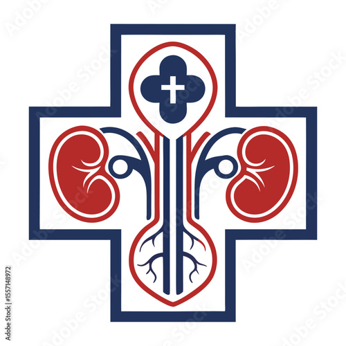 A stylized cross formed from simplified anatomical drawings of the human urinary system.