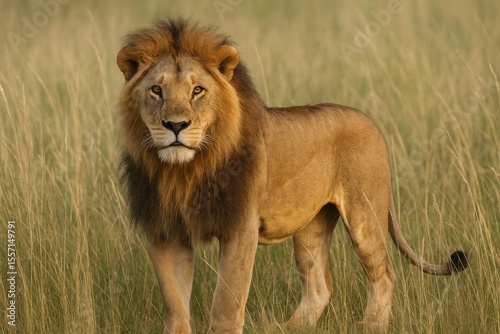 Wallpaper Mural Majestic lion resting amidst lush tall grasses Torontodigital.ca