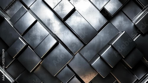 Abstract metallic geometric surface with dark reflective textures, inspired by modern 3D style. Perfect for technology-themed visuals or sophisticated design concepts.
