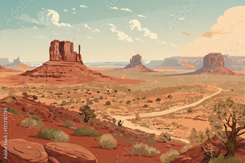 Vector desert panorama background. Vast, minimalist, illustration. Ideal for website headers.