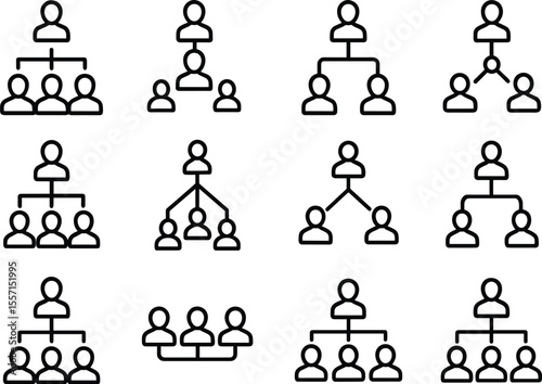 Organization Chart Icons Set Hierarchy Structure Management Team Leadership Connection Relationship Network