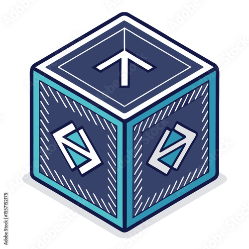 A conceptual 3D cube, intricately formed by numerous arrows, represents data organization.