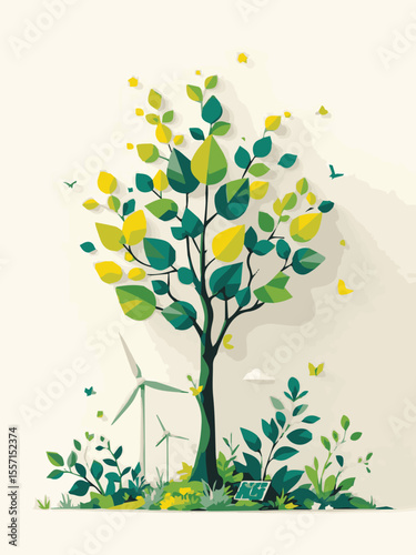 autumn tree in park - natural energy - preserving environment vector