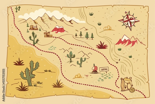 Stylized vector map of the American West, featuring a vintage aesthetic.