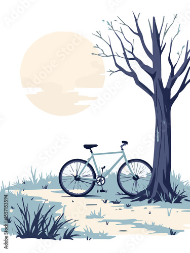 bicycle in the park with sun and tree