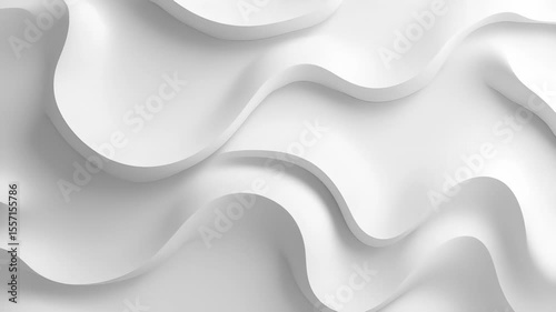 Minimal abstract background with soft white wavy shapes creating smooth flowing lines and elegant light-shadow transitions.