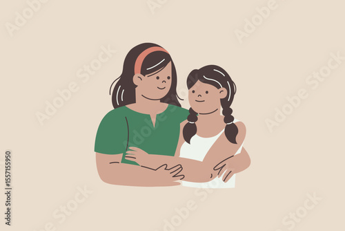 Mother and Daughter Hugging Illustration