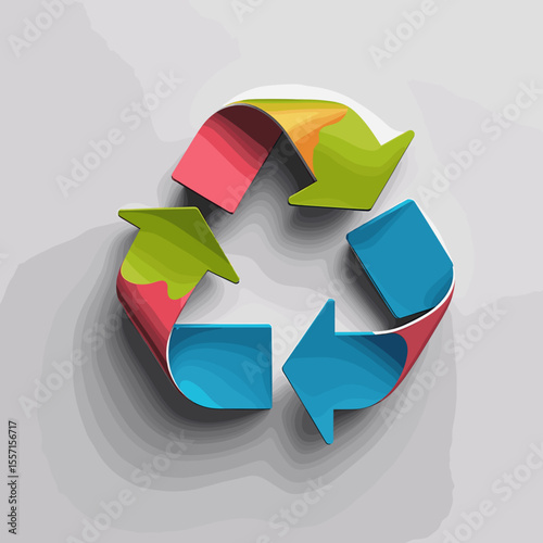 Colorful 3D recycle symbol on a white background for environmental conservation concept

