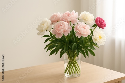 Wallpaper Mural Indoor setting with a stunning peony flower arrangement on a table, leaving space for your message Torontodigital.ca