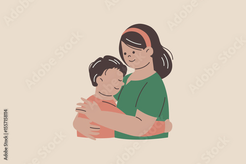 Mother Hugging her Son Illustration