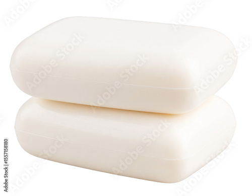 two plain ivory soap bars stacked, isolated on transparent background PNG