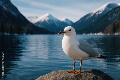 Wallpaper Mural Seagull soaring above a mountain lake Torontodigital.ca