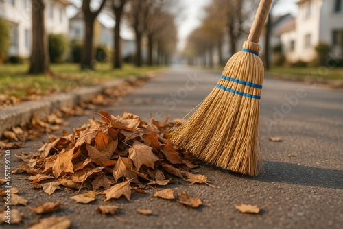 Wallpaper Mural Spring cleaning essentials: broom and fallen leaves Torontodigital.ca