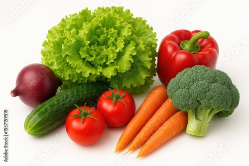 Vegetables displayed individually on a plain white background
