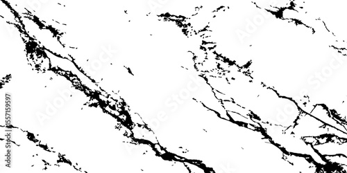 Generate a high-resolution, realistic image of a white marble slab with intricate black veining. Focus on capturing the natural flow and organic patterns of the veins.