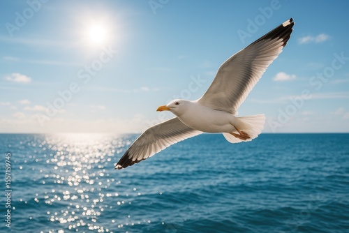 Majestic seabird soaring over the ocean with stunning scenery