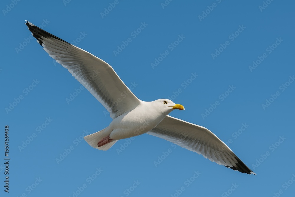 A seagull soaring against a clear blue sky A seagull soaring against a clear blue sky