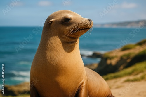 Detailed close-up of a California sea lion (Zalophus californianus)