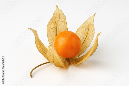 Single cape gooseberry on a plain white backdrop