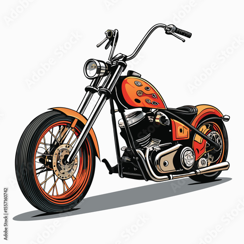 A vintage 70s style chopper motorcycle featuring dramatically exaggerated, high handlebars.