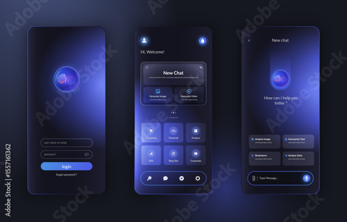 Futuristic Blue UI/UX Design Interface for Mobile and Web Applications with Smart Technology Elements