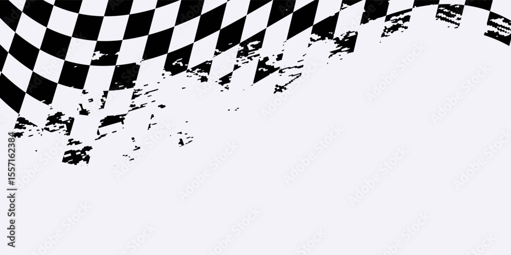 Naklejka premium Racing flag sport background horizontal grunge checkered pattern vector design with empty space