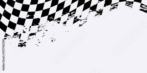 Racing flag sport background horizontal grunge checkered pattern vector design with empty space