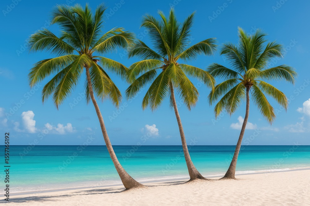 Tropical shoreline adorned with palm trees Tropical shoreline adorned with palm trees