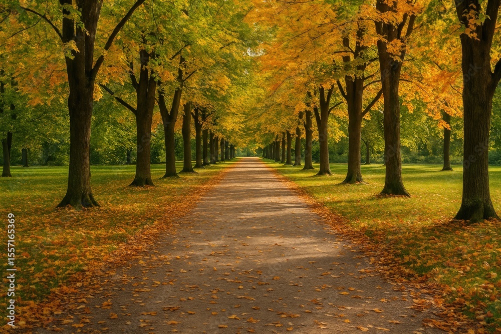 Naklejka premium Tree-lined park alley for a peaceful walk