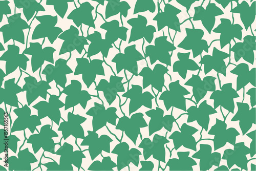 A vector pattern of green ivy leaves on a wall. A simple, elegant botanical background for wallpaper, fabric, or wrapping paper.