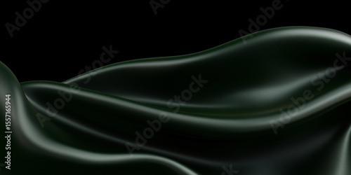 abstract green fluid silk fabric with flowing curves, design background	