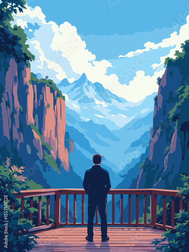 man standing on the top of the mountain