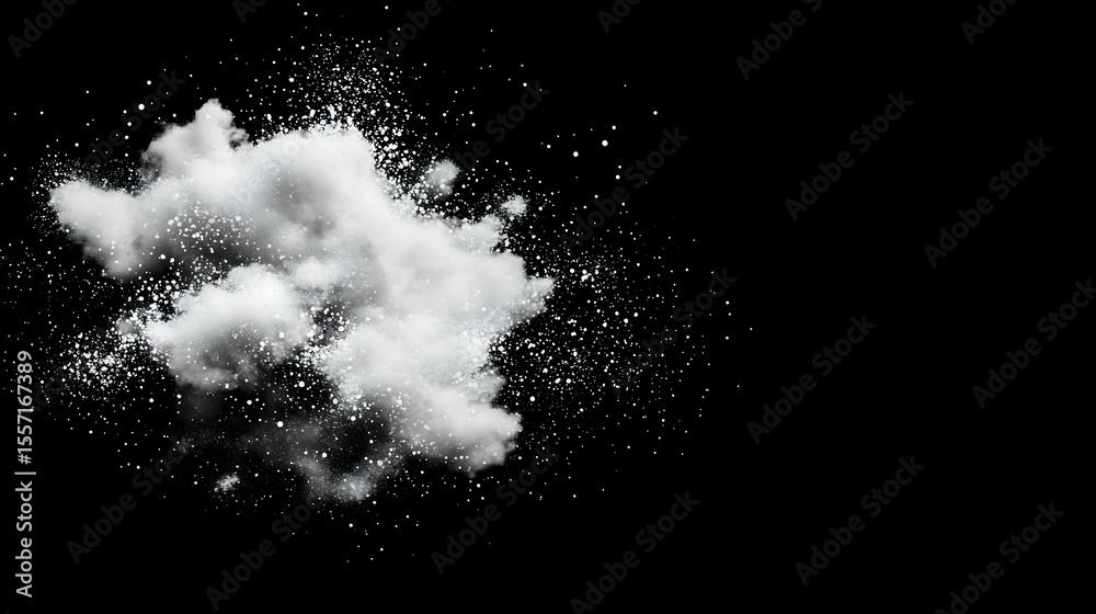 Obraz premium White powder explosion, black background, studio shot, design element