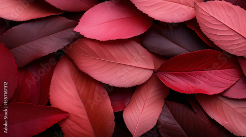 red, yellow autumn leaf with water drops make pattern background, lush green grass