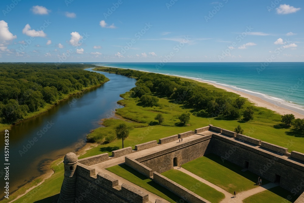 Fototapeta premium Scenic vistas of the river and ocean from the fortress