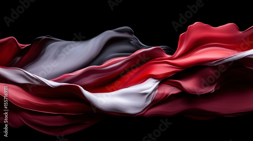 An abstract liquid silk red and black paint design with soft brushstrokes 