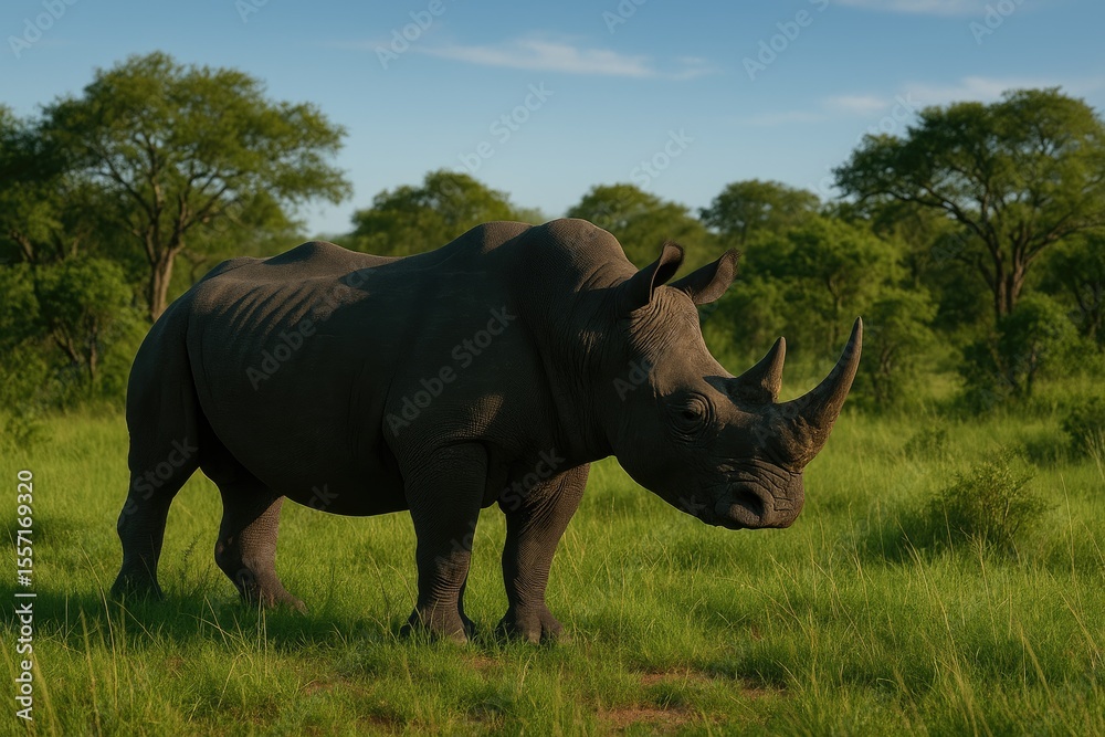 Fototapeta premium Wild Rhinoceros roaming in protected reserve