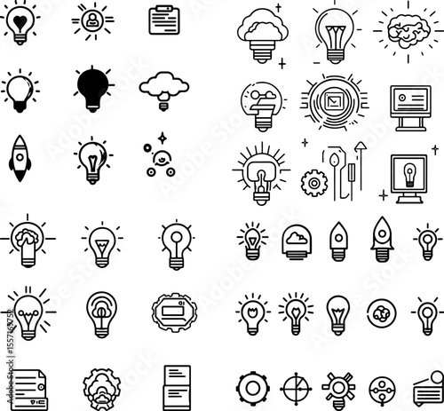 innovation icon creative icon breakthrough icon invention icon discovery icon futuristic icon idea icon concept icon technology innovation new idea icon development icon research inno