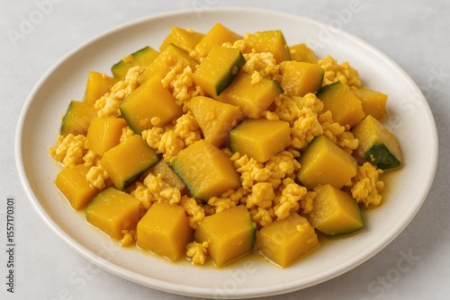 Delicious stir-fried pumpkin and eggs loaded with nutrients served on a plate
