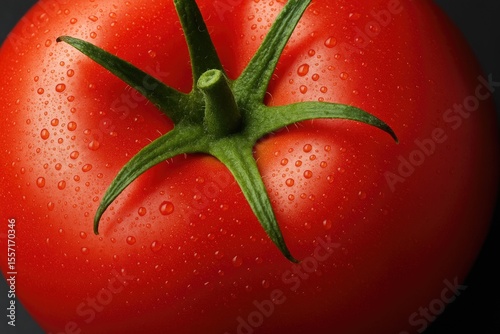 Detailed close-up shot of a ripe red tomato in a studio setting