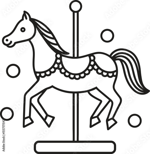 Carousel Horse Outline Illustration for Coloring Book or Graphic Design